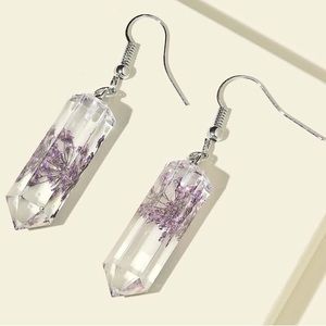 Floral geometric resin crystal dangle drop earrings